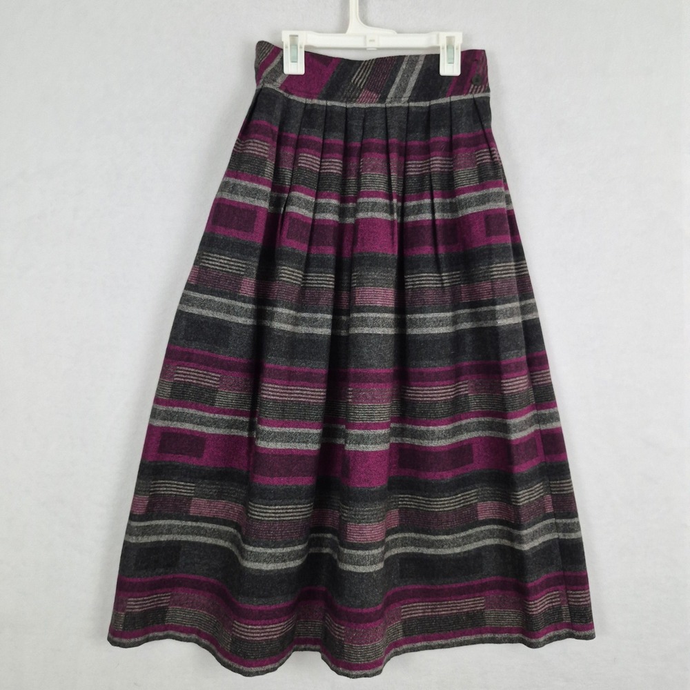 VTG Diane von Furstenberg DVF Purple Striped Wool Pleated Midi Skirt Size 10